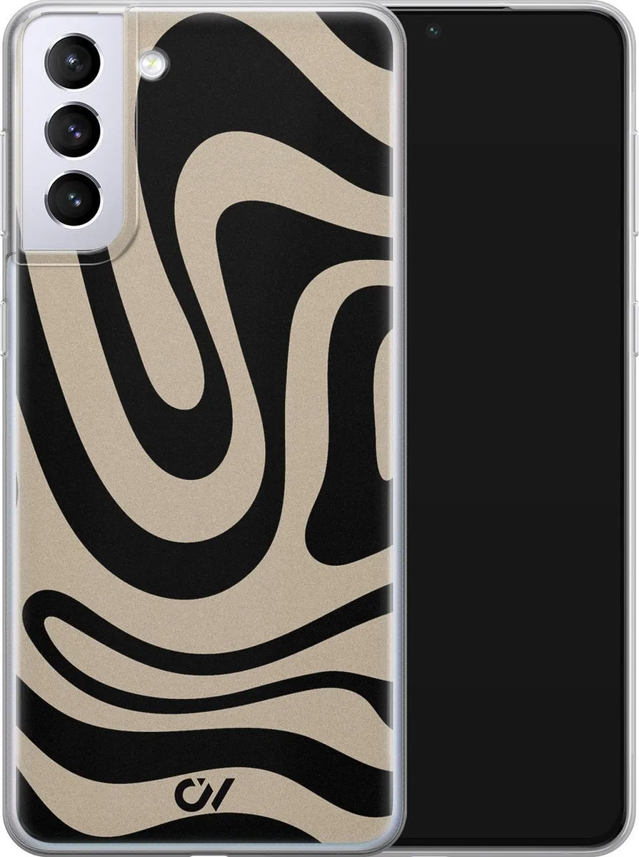 Casevibes Samsung Galaxy S21+ Hoesje - Abstract Black Waves - Zwart