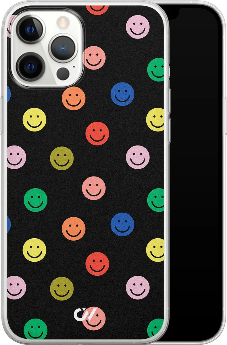 Casevibes Hoesje iPhone 12 Pro Max Retro Smileys - Zwart