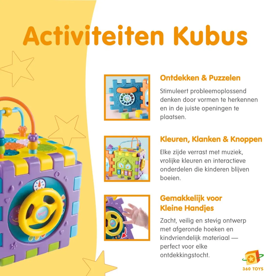 360 Toys Activiteitenkubus - Sensorisch Speelgoed Meerkleurig