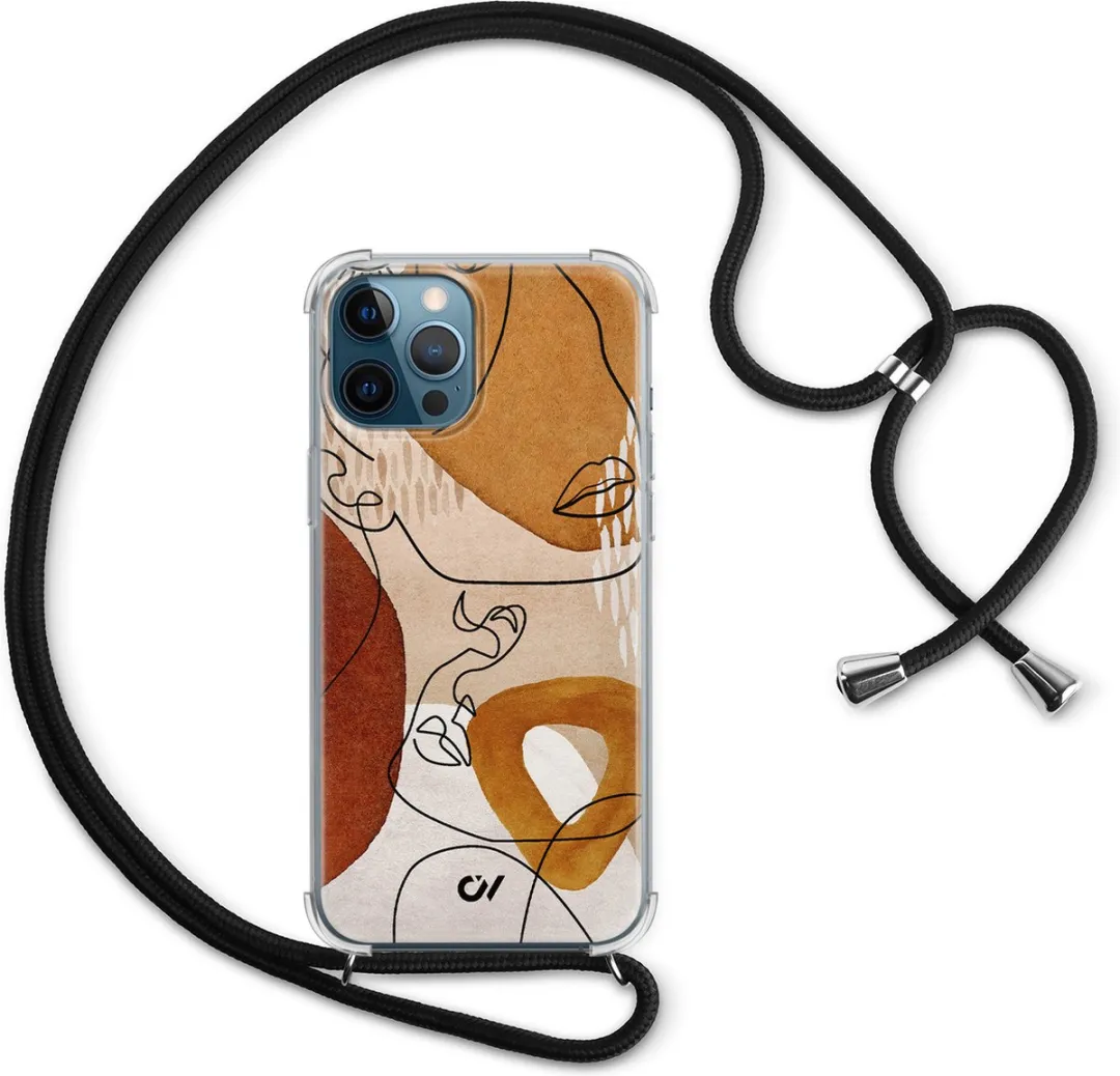 Casevibes iPhone 12 Telefoonhoesje C/12/UV/012 - Abstract Shape Faces - Bruin