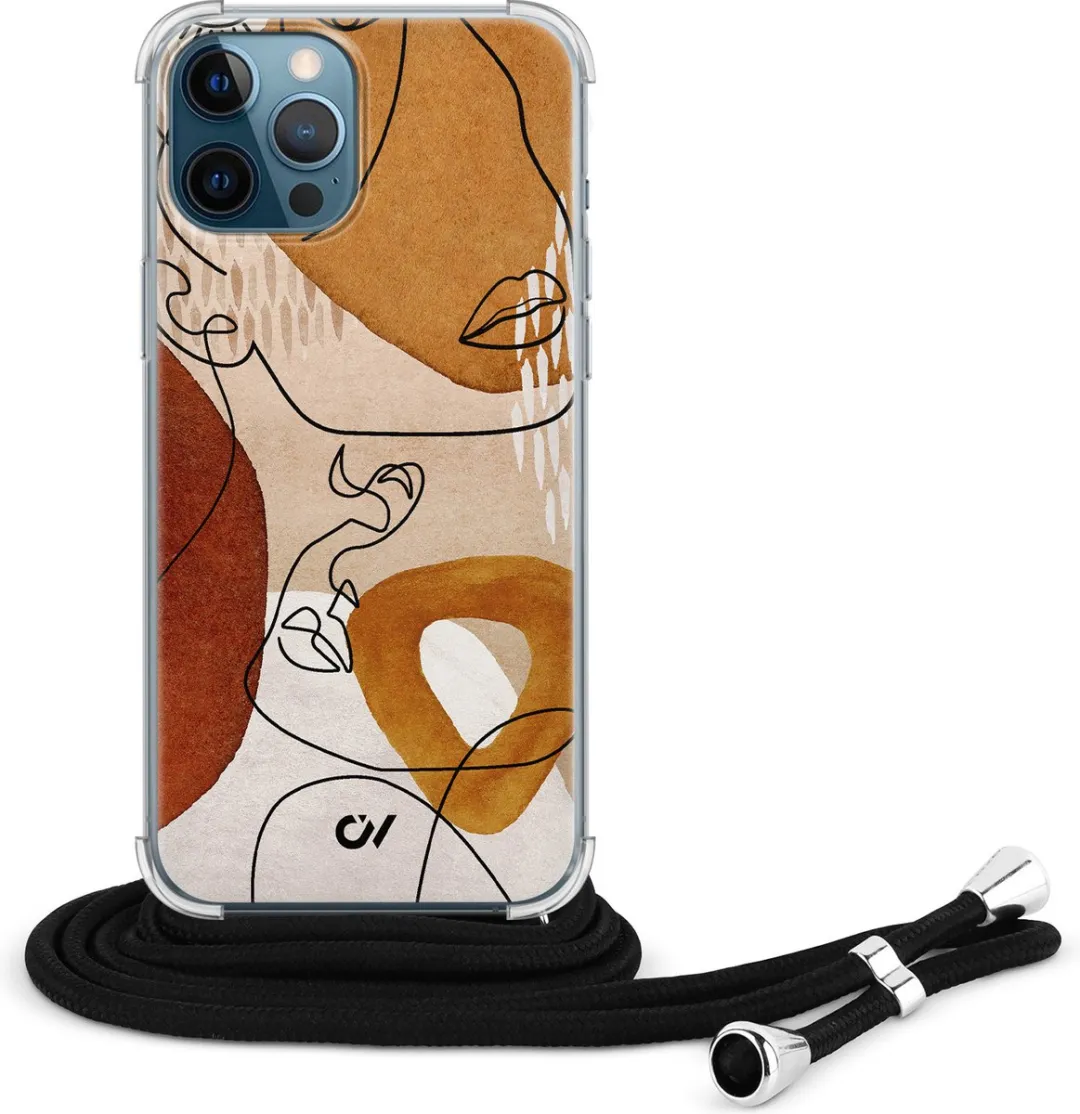 Casevibes iPhone 12 Telefoonhoesje C/12/UV/012 - Abstract Shape Faces - Bruin
