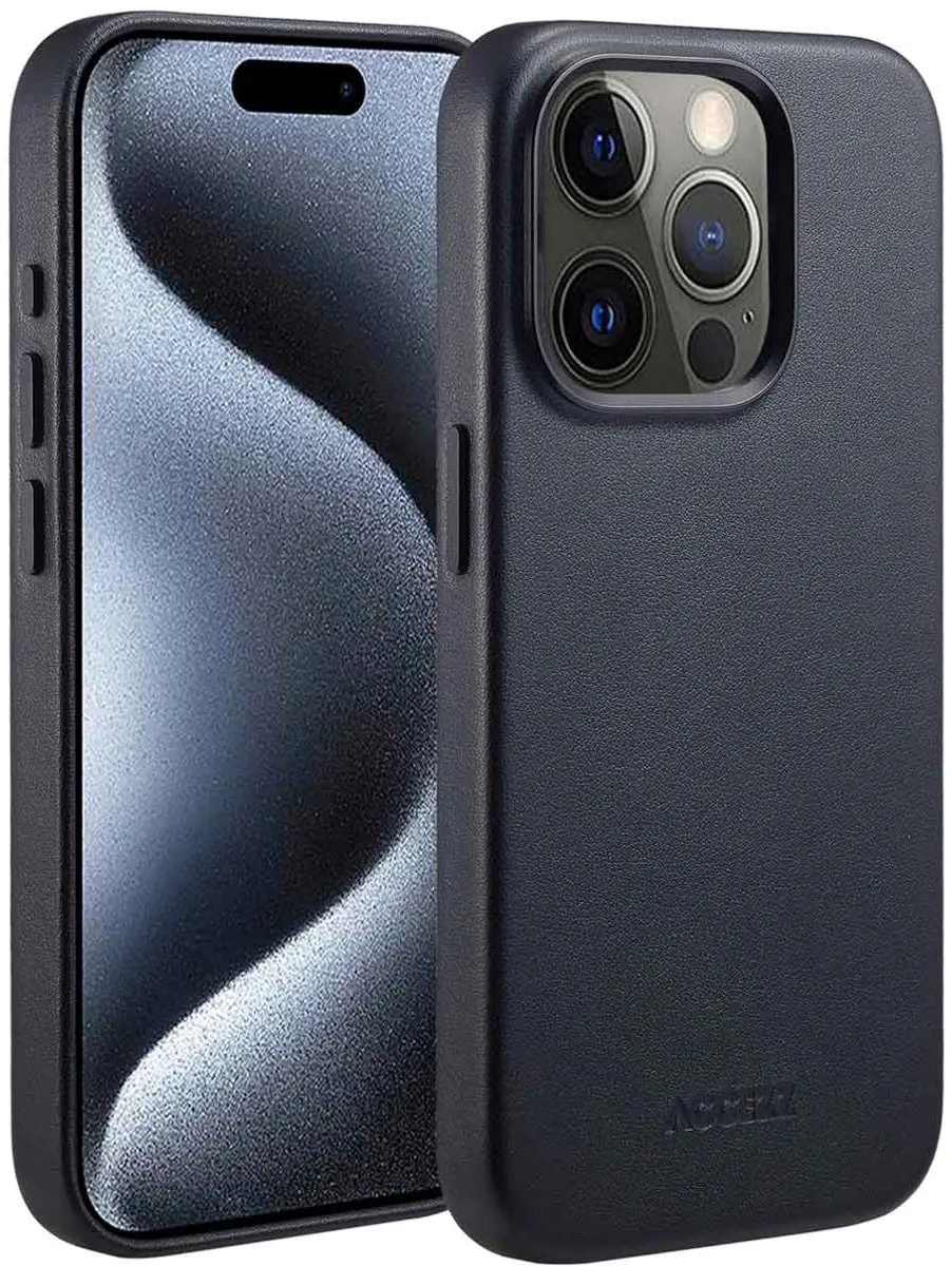 Accezz Hoesje iPhone 15 Pro - MagSafe Leather Black - 2 Pasjes