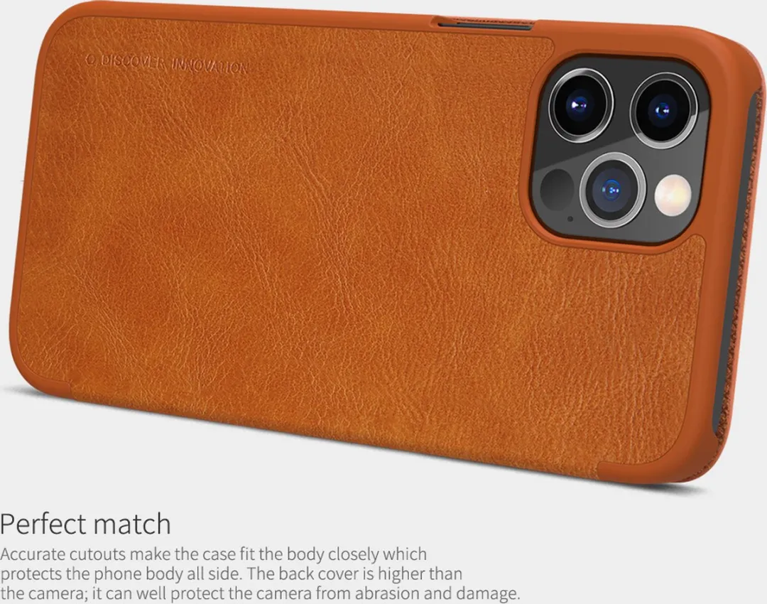 Nillkin Qin Leather Case iPhone 12 Pro Max - Bruin - 2 Pasjes - afbeelding 6 van 6