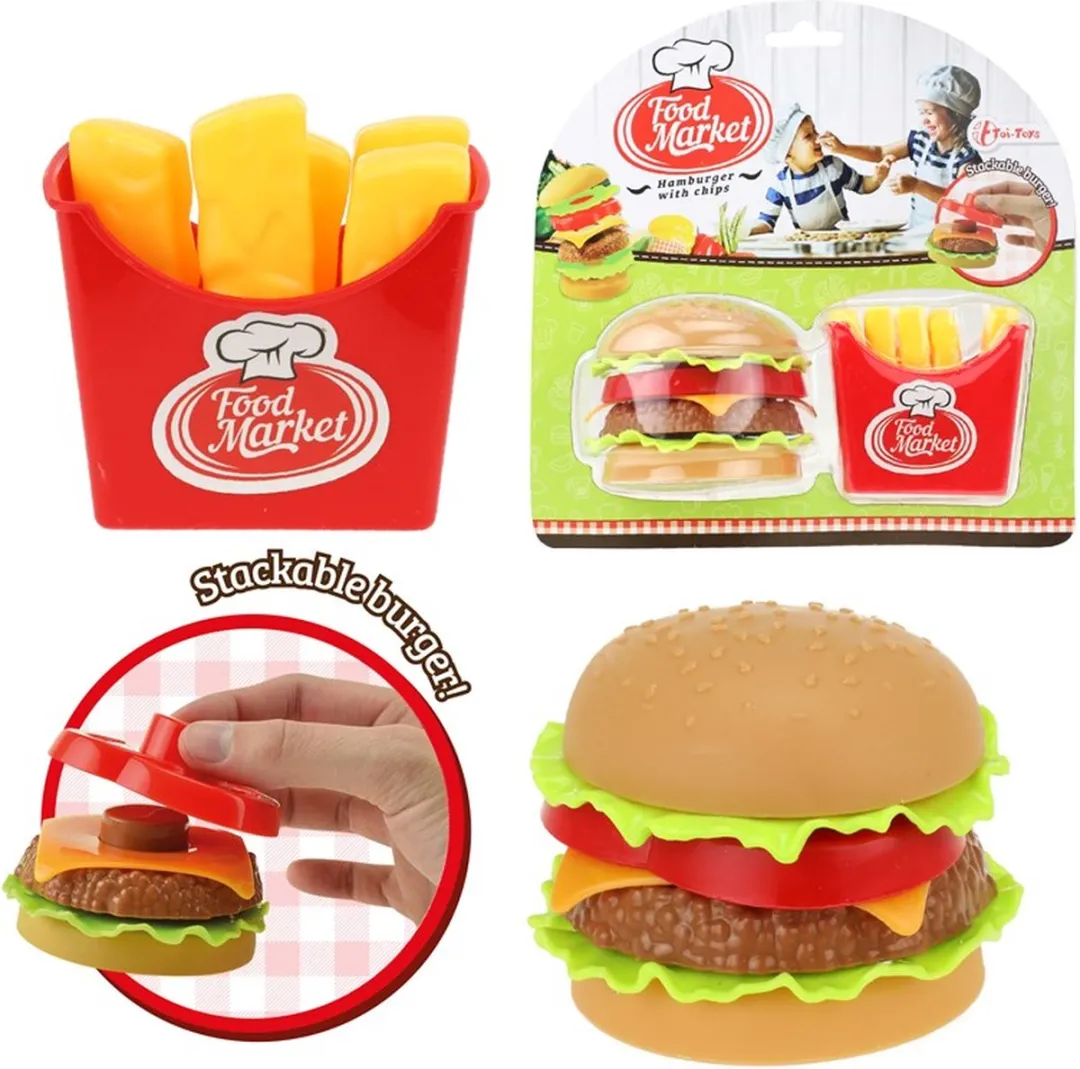 Toi-Toys Speelgoedeten Hamburger & Friet Multicolor - 8 Stuks