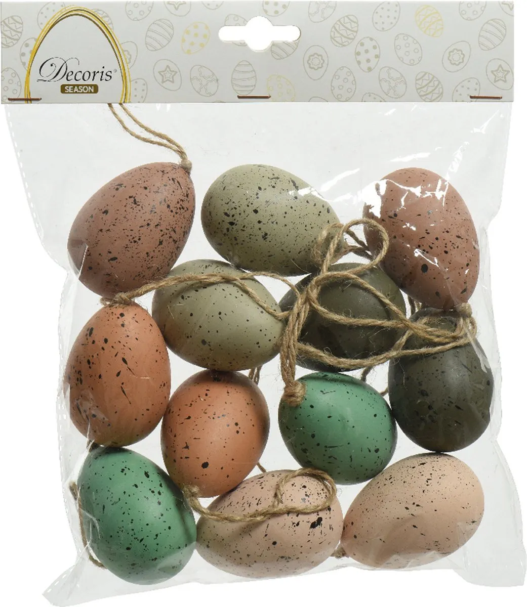 Decoris Hangende Paaseieren Kunststof - 12 Stuks - 6 cm - Groen