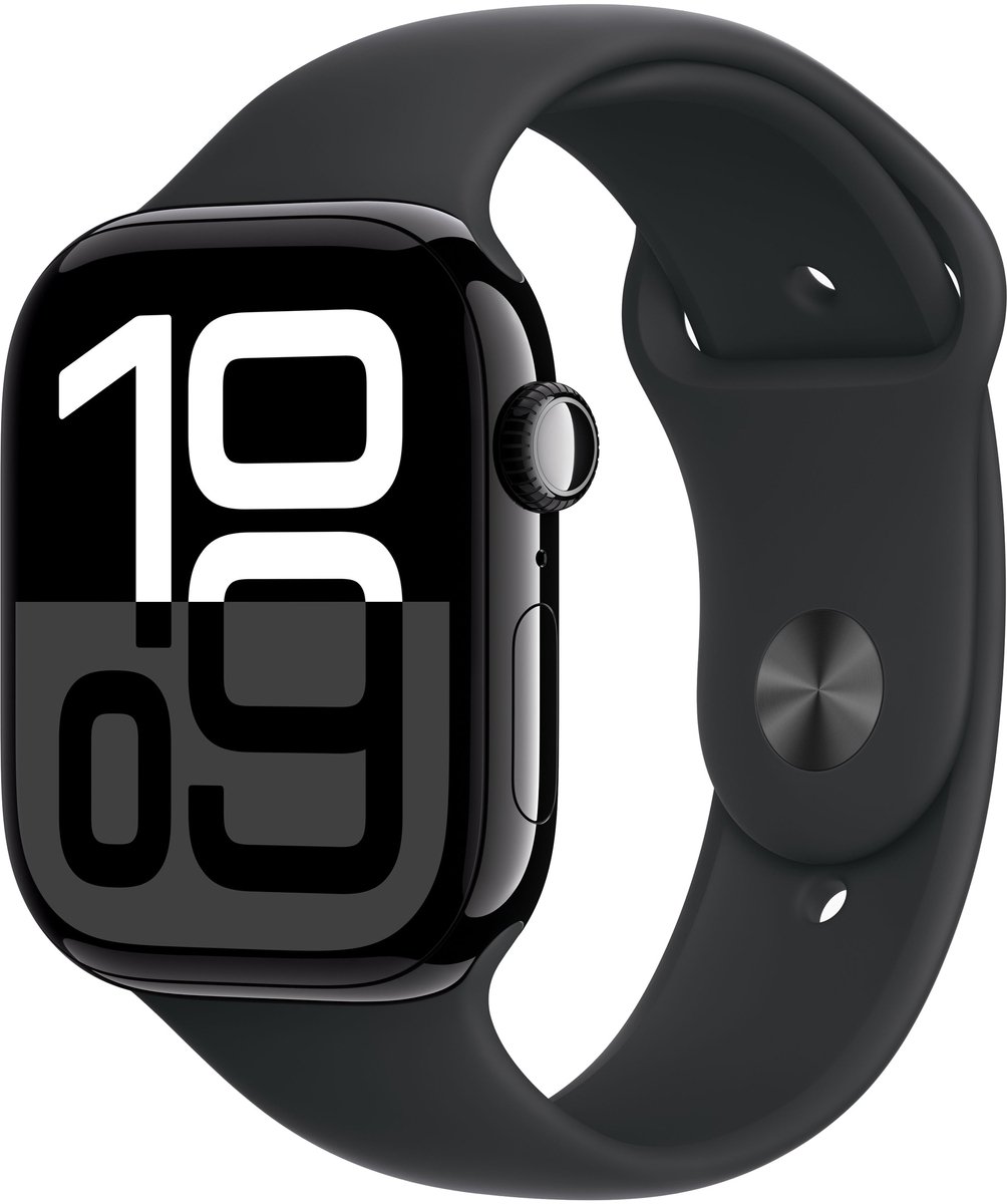 Apple Watch Series 10 - Wifi + 4G - 42mm - Zwarte Aluminium Case met Zwart Sportbandje - M/L