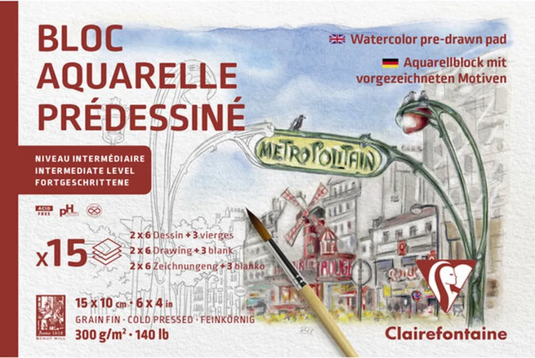 Clairefontaine Aquarelpapier Parijs A6 Voorgedrukt - 15 Vellen
