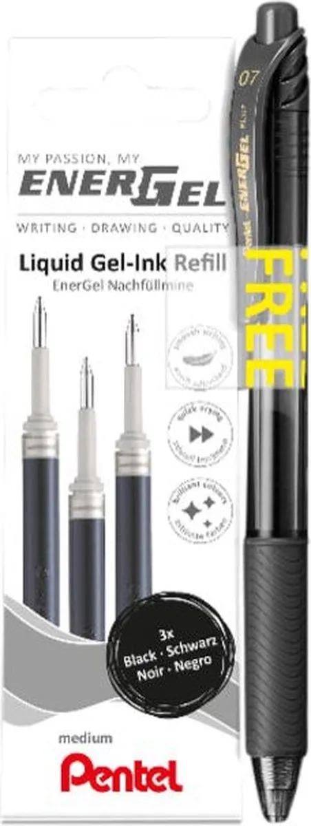 Pentel Energel 0 7mm Vulling - Zwart - 3 Stuks