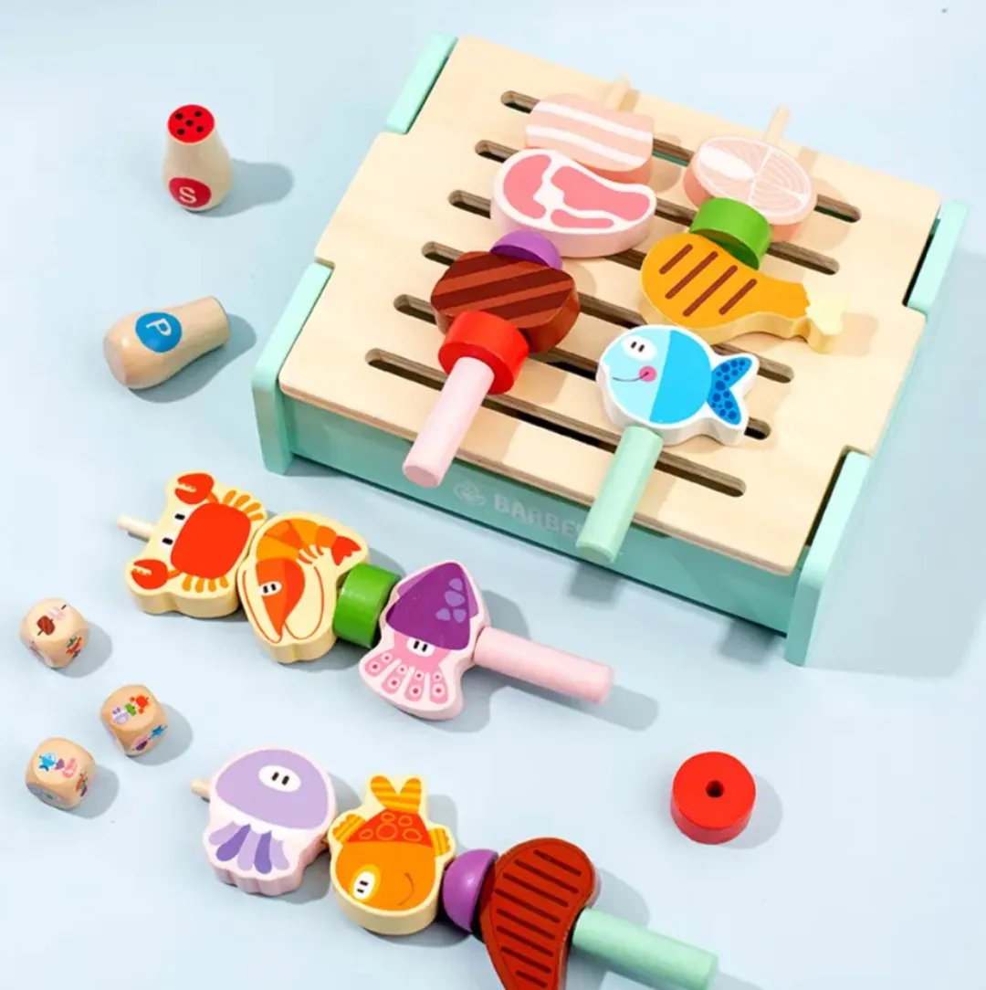 LiasToys Houten BBQ Set Blauw - Montessori Speelgoed