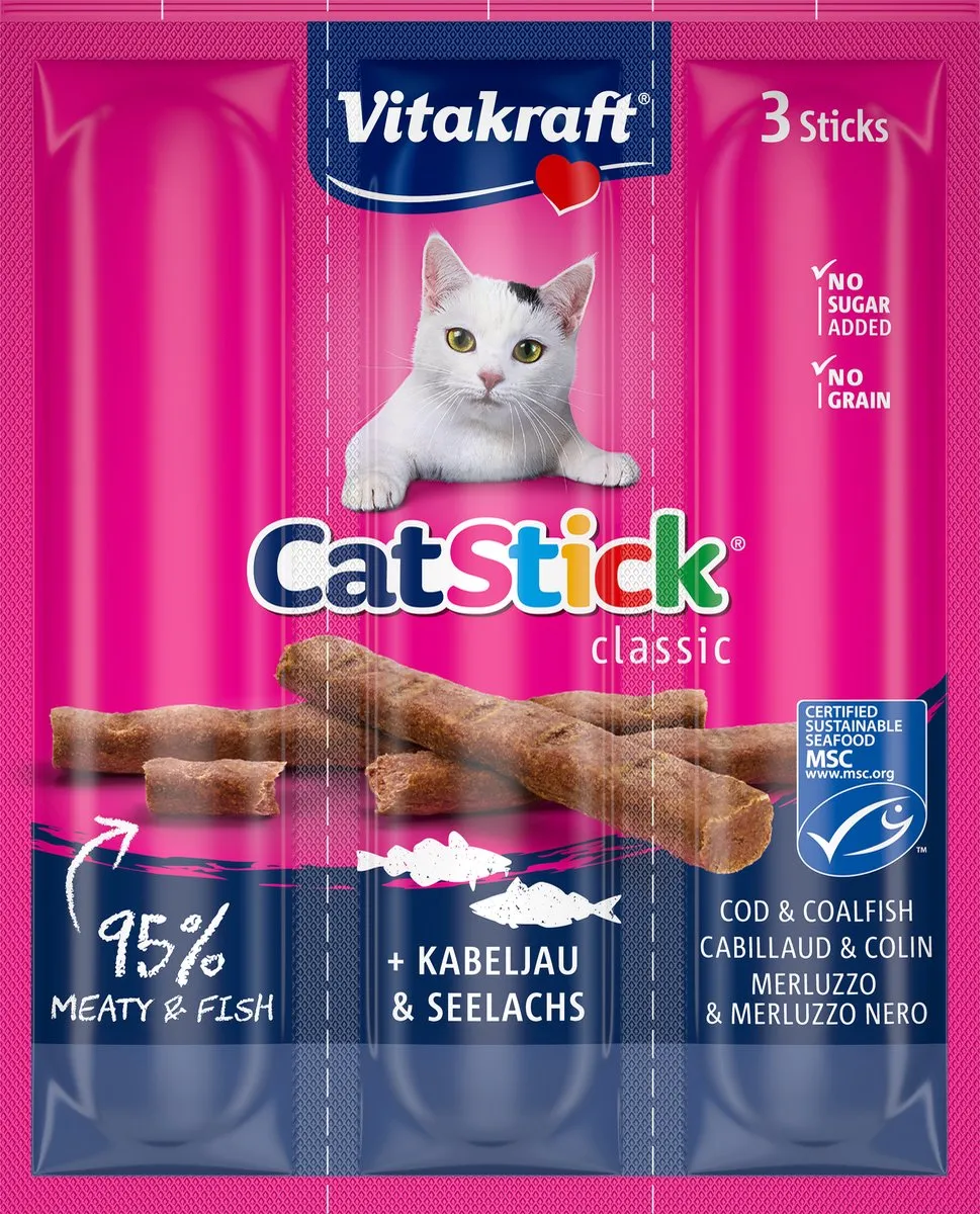 Vitakraft Cat Stick Kabeljauw & Koolvis - 60 Stuks