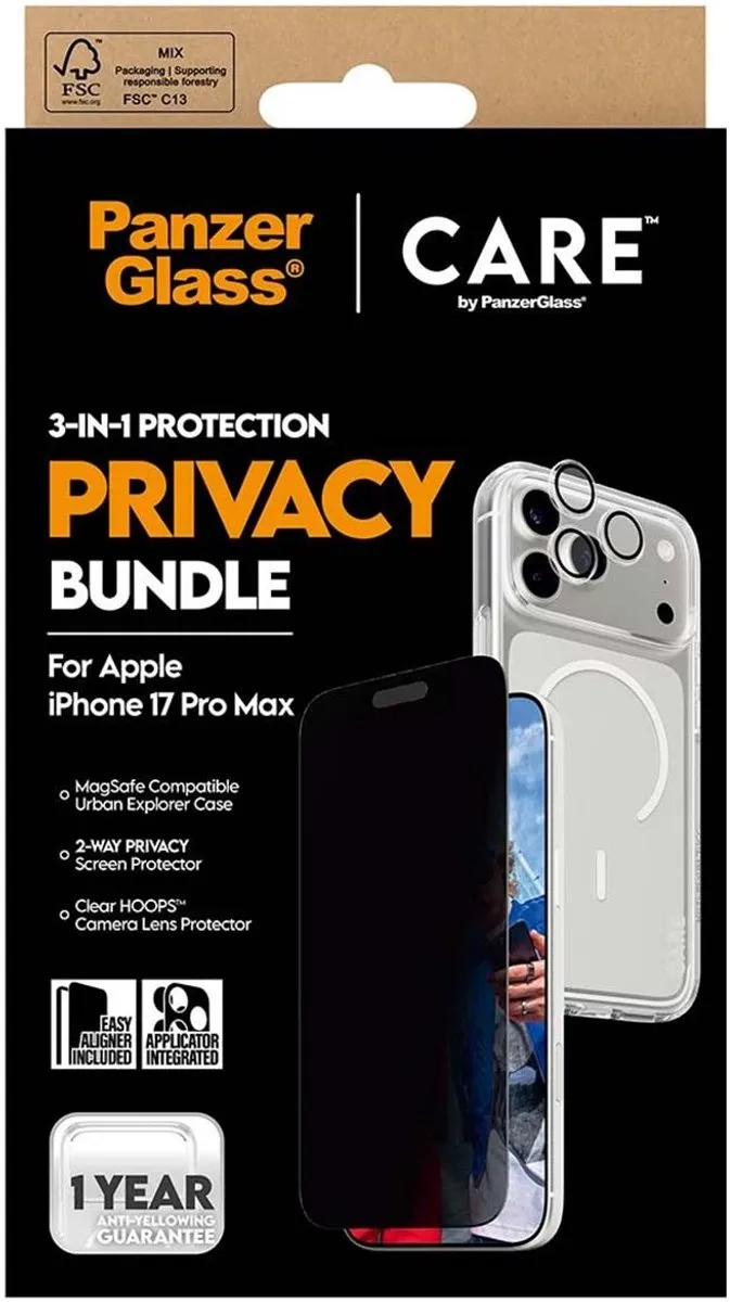 PanzerGlass CR34911 Beschermingspakket iPhone 17 Pro Max - Doorzichtig zwart