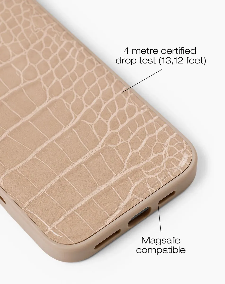 iDeal of Sweden iPhone 16 Pro Vegan Leather Case MagSafe Warm Beige Croco - IDVLCMS-I2461P-456