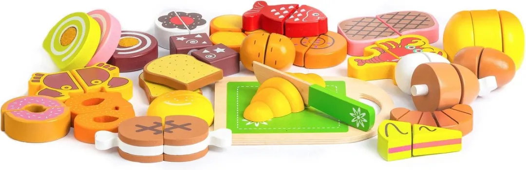 ECOTOYS Houten Speelvoedsel Set 20-delig - Groepsspel 3+