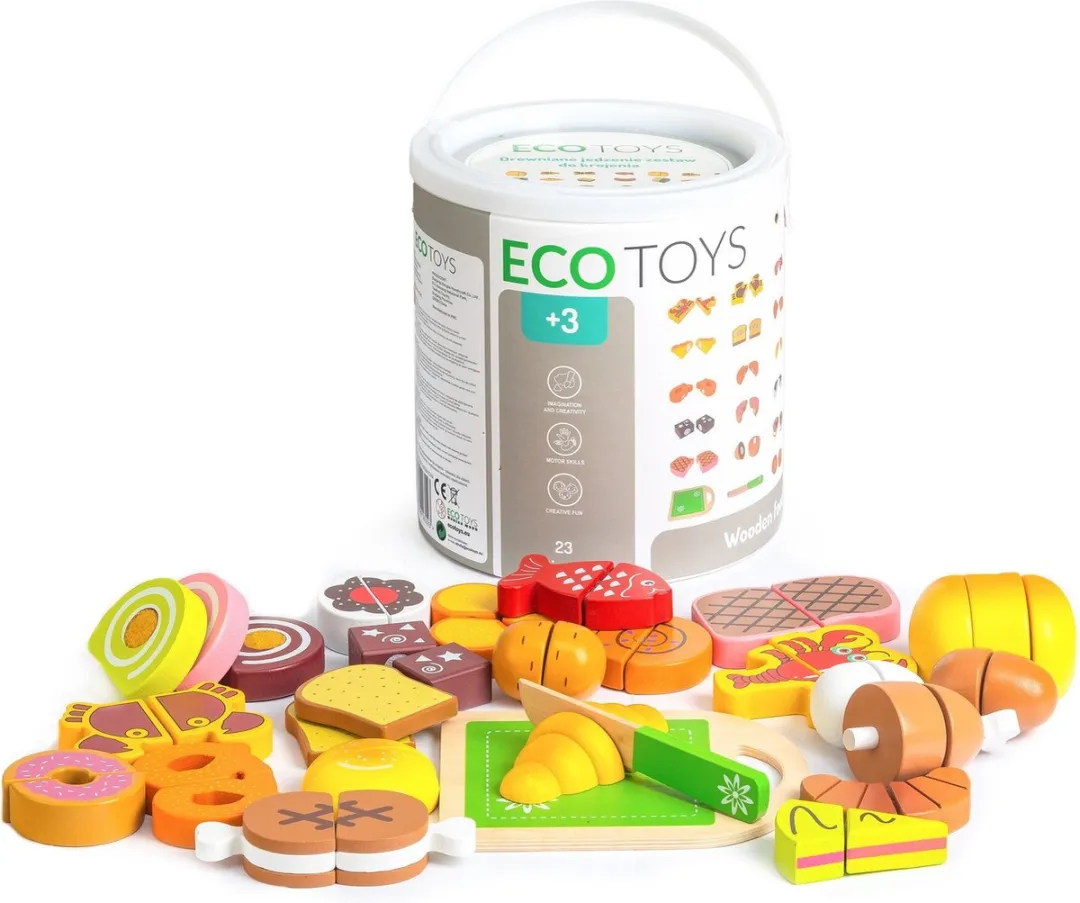 ECOTOYS Houten Speelvoedsel Set 20-delig - Groepsspel 3+