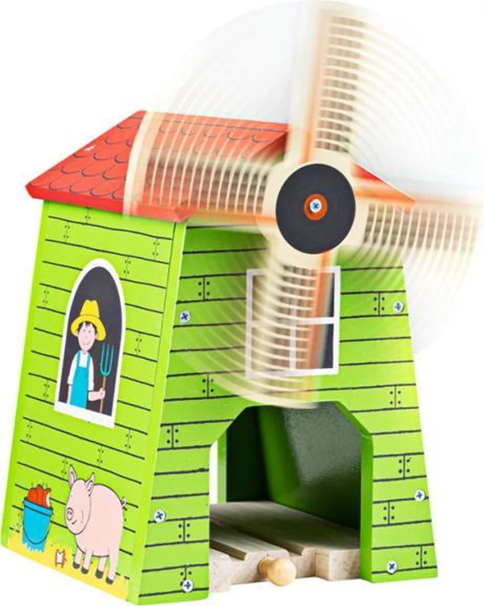 BIGJIGS Houten Treinbaan Windmolen - 12 Stuks - Multi