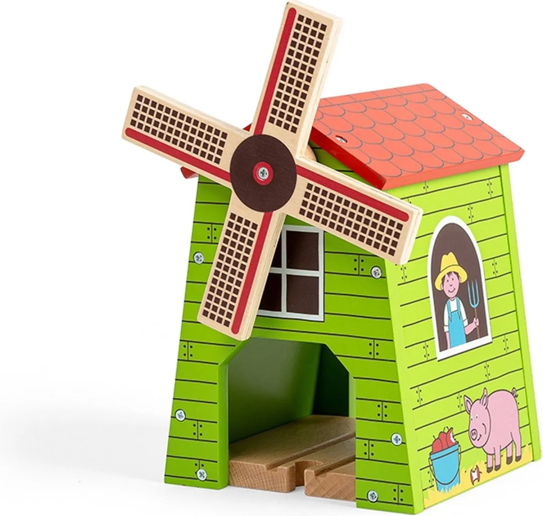 BIGJIGS Houten Treinbaan Windmolen - 12 Stuks - Multi