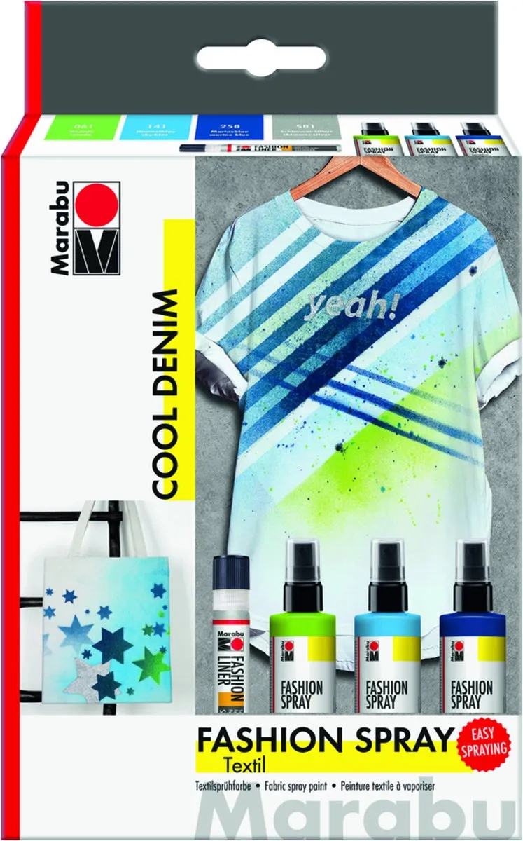 Marabu Fashion Spray Set 100ml - 3x Kleur + Liner 25ml