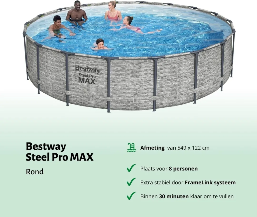 Bestway Steel Pro MAX Zwembad 549cm - 23.062L - Grijs