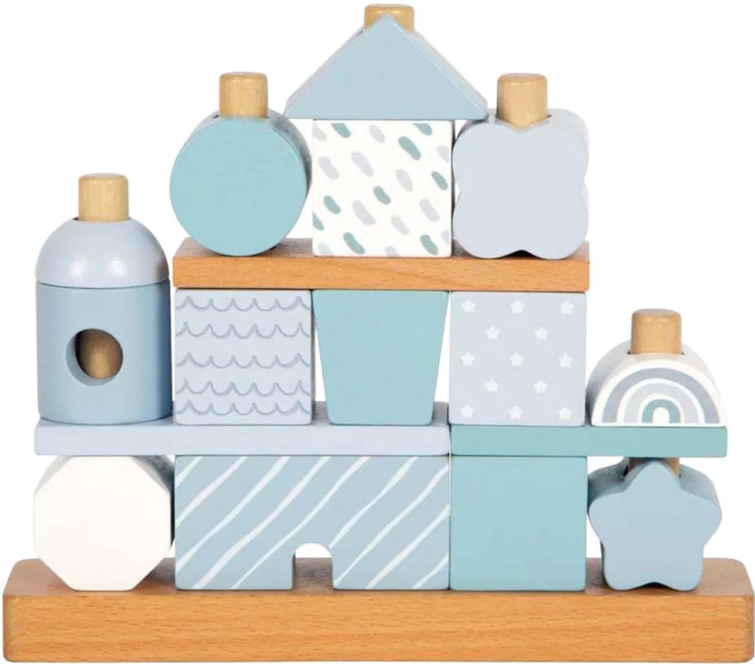 Small Foot Houten Stapelhuis Blauw 18-delig