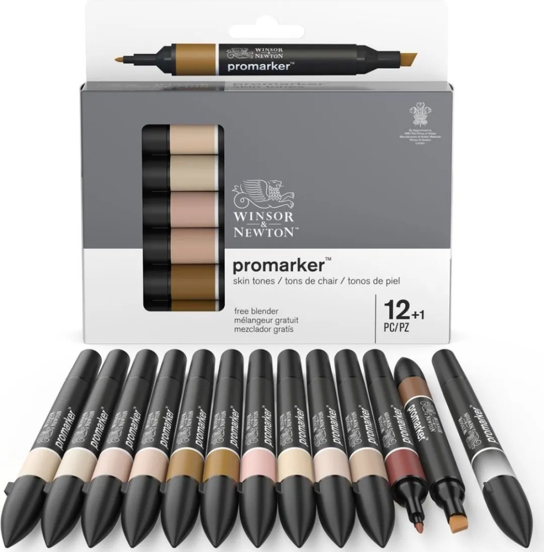 Winsor & Newton Promarker 12 Huidtinten Set - 13 Stuks