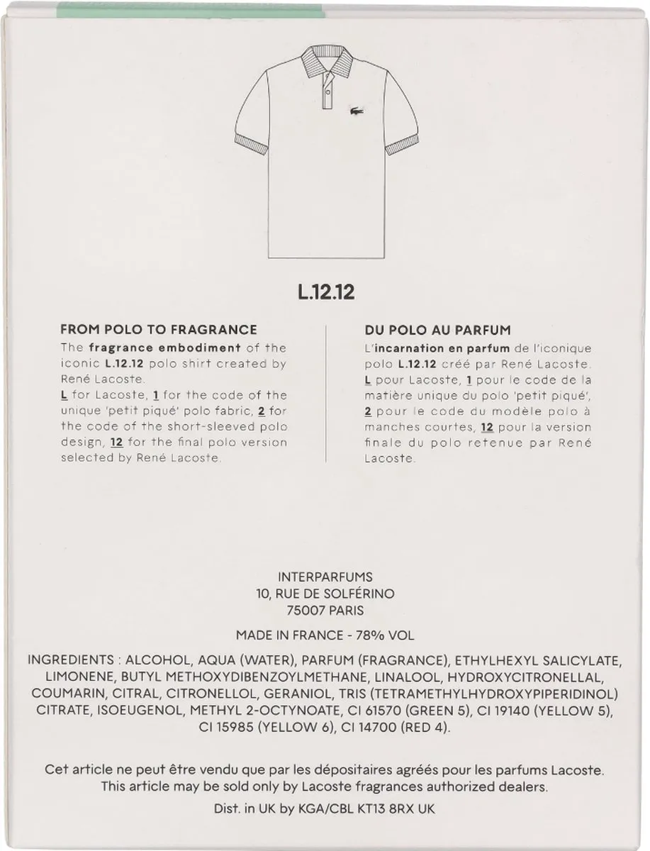 Lacoste L.12.12 Blanc Eau Fraîche EDT 100ml - afbeelding 6 van 10