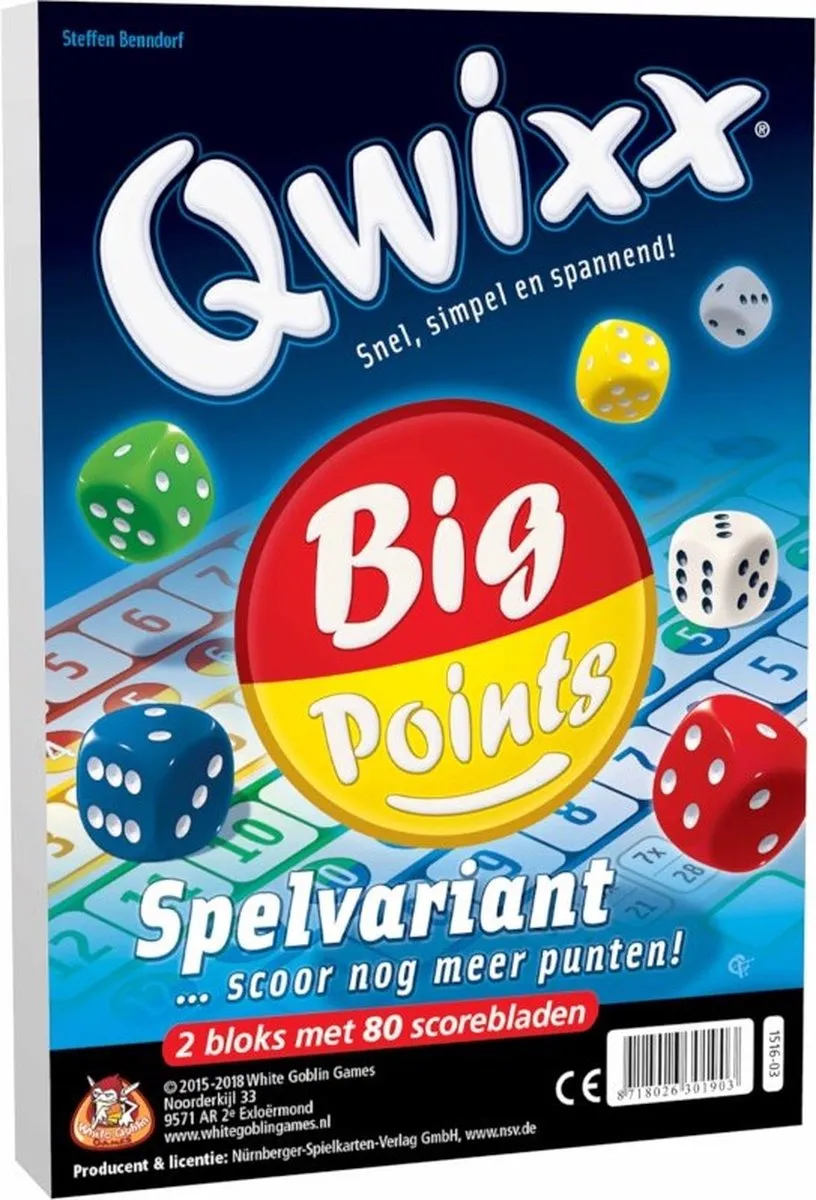 White Goblin Games Qwixx Big Points - Dobbelspeluitbreiding 2 Scoreblokken - Meerdere kleuren