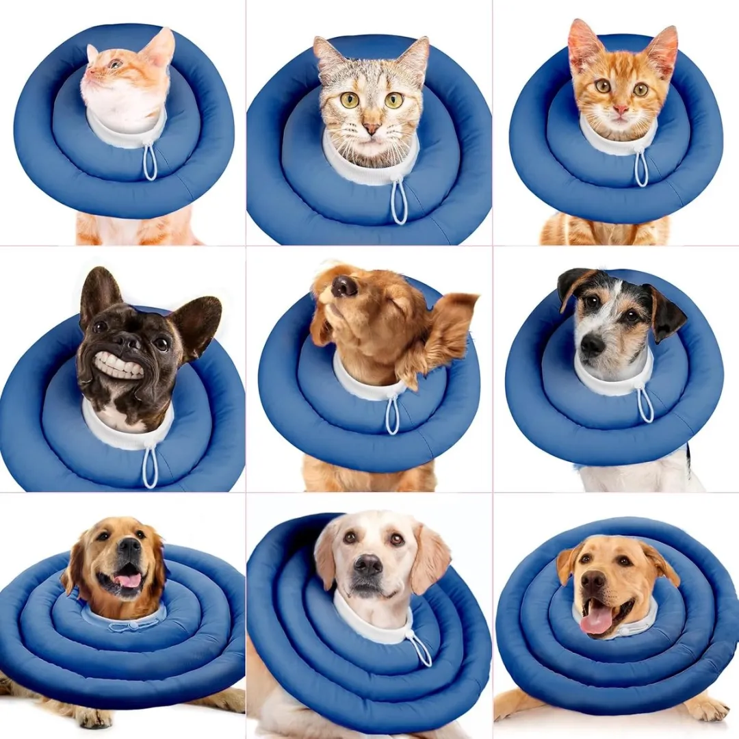 Donutvormige postoperatieve halsband voor huisdieren - Verstelbare, waterdichte, zachte en likvaste wondhalsband, een alternatief voor Elizabethaanse halsbanden voor honden en katten - Marineblauw - 25 cm in diameter