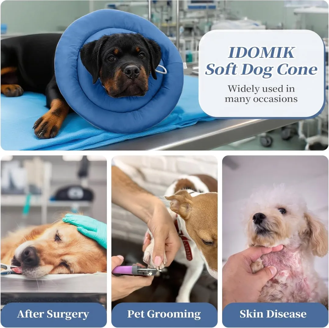 Donutvormige postoperatieve halsband voor huisdieren - Verstelbare, waterdichte, zachte en likvaste wondhalsband, een alternatief voor Elizabethaanse halsbanden voor honden en katten - Marineblauw - 25 cm in diameter