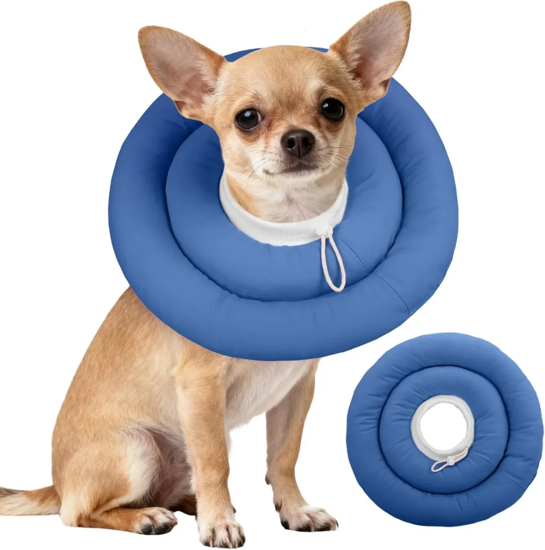 Donutvormige postoperatieve halsband voor huisdieren - Verstelbare, waterdichte, zachte en likvaste wondhalsband, een alternatief voor Elizabethaanse halsbanden voor honden en katten - Marineblauw - 25 cm in diameter
