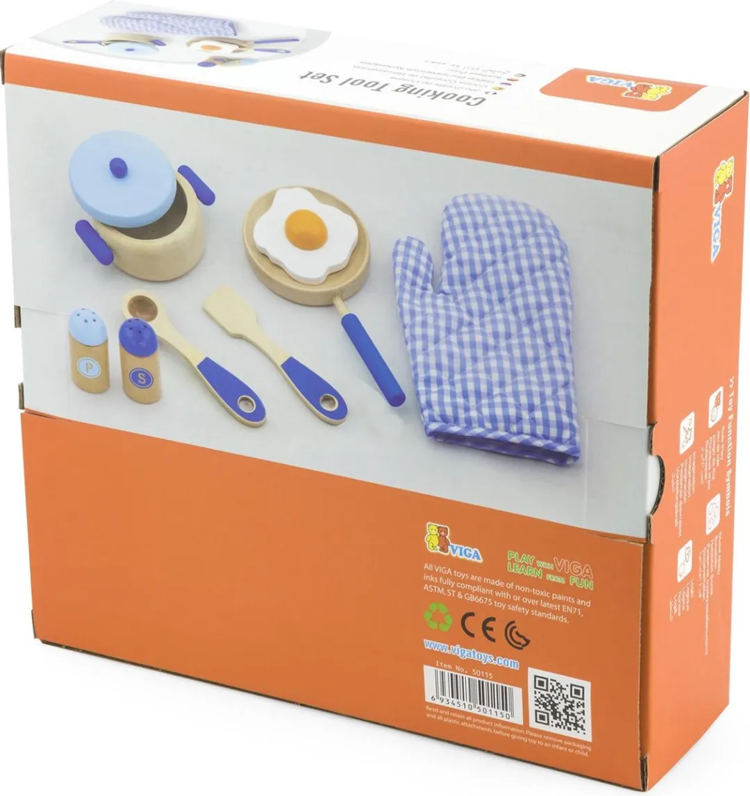 Viga Toys Kookset Ontbijtset Hout - Blauw