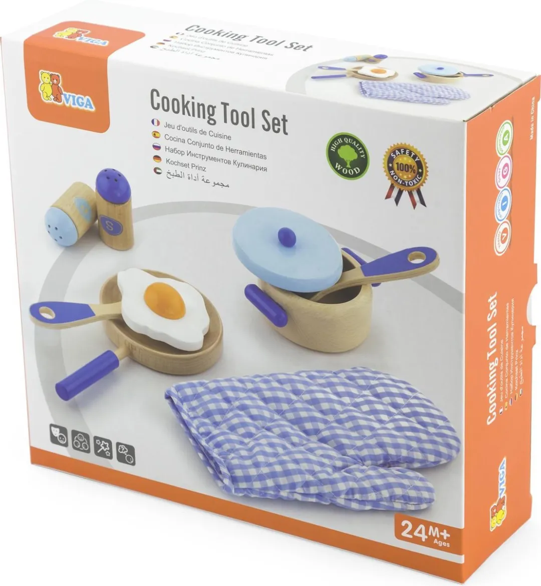 Viga Toys Kookset Ontbijtset Hout - Blauw