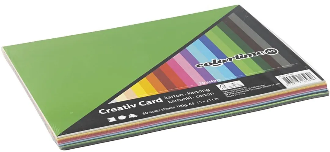 Colortime Hobbykarton Multicolor A5 180g - 60 Vellen