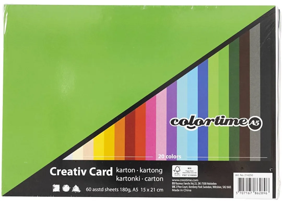 Colortime Hobbykarton Multicolor A5 180g - 60 Vellen