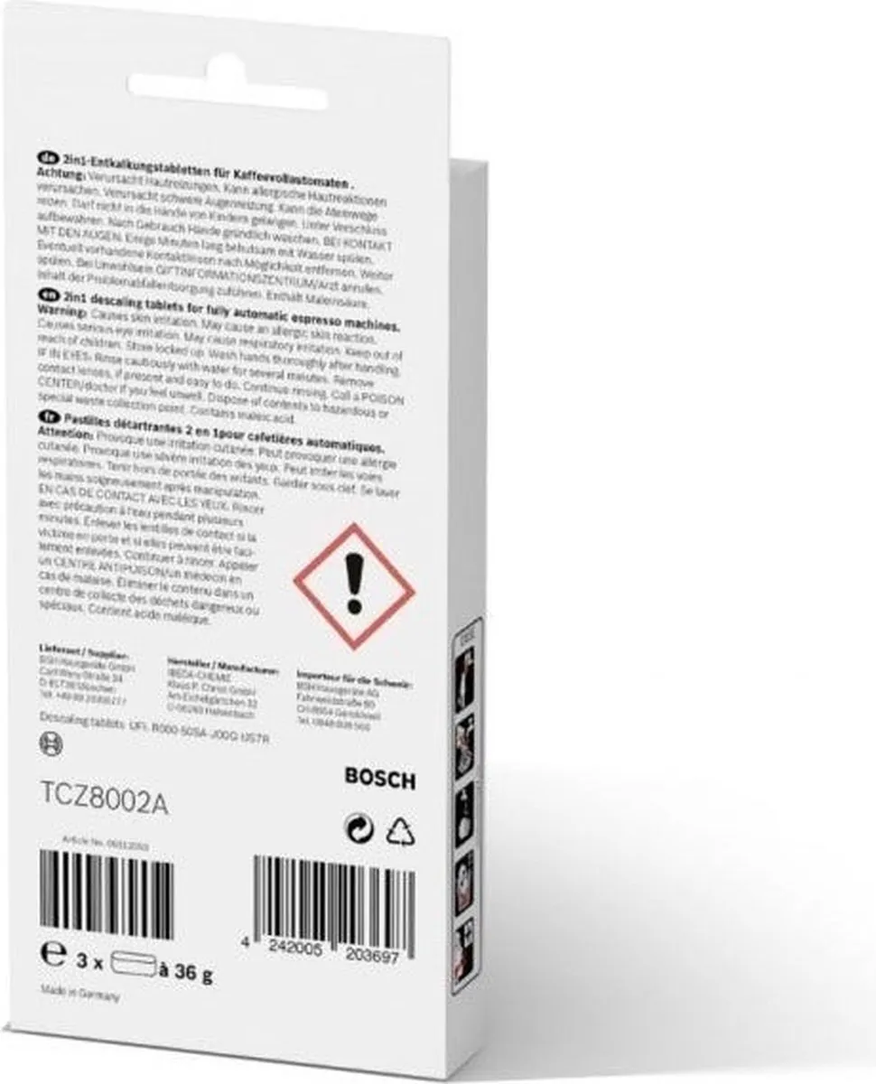 Bosch Vero Series Ontkalkingstabletten Tcz8002a - 3 Stuks