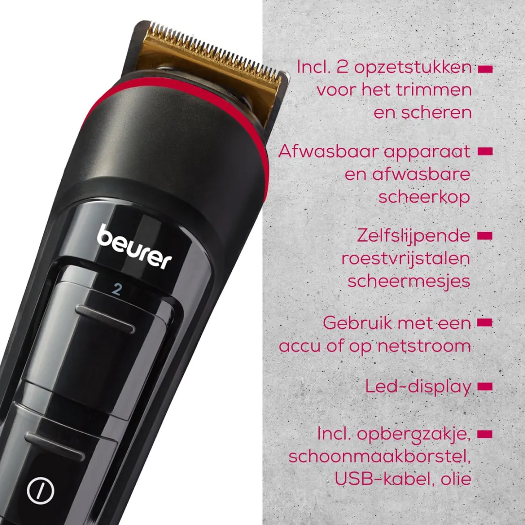 Beurer MN4X Baardtrimmer - 12 Scheerlengtes 90 min - Zwart