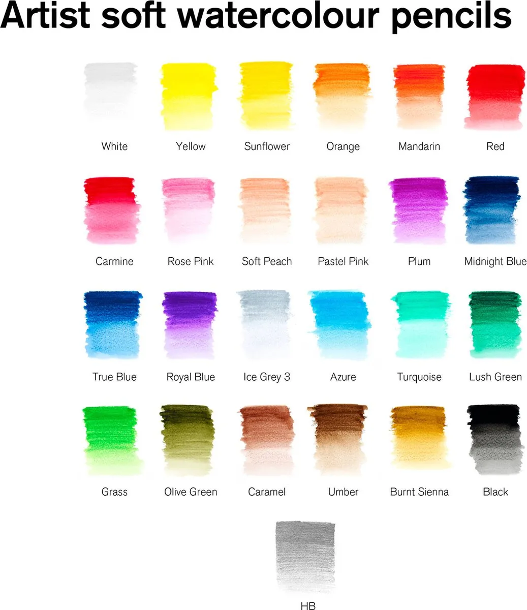 Winsor & Newton Studio Collection Aquarelpotloden Set 26 Stuks - Inclusief HB-potlood & penseel