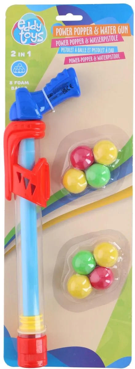 Eddy Toys Power Popper & Water Gun 2-in-1 - 8 Foam Balls - Rood/Blauw