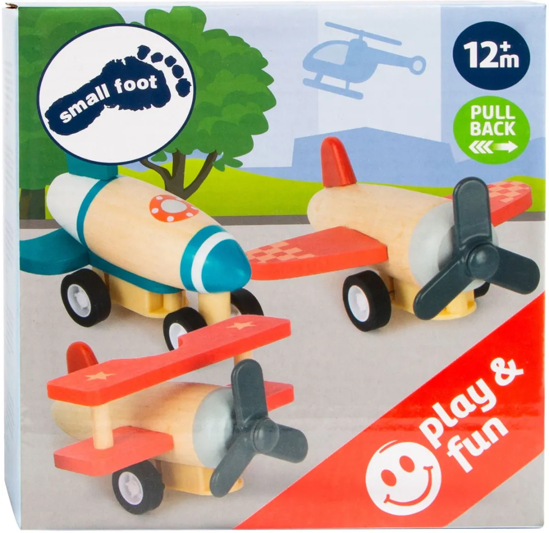 Small Foot Houten Pull-Back Vliegtuigen 11884 - 3 Stuks - Multicolor