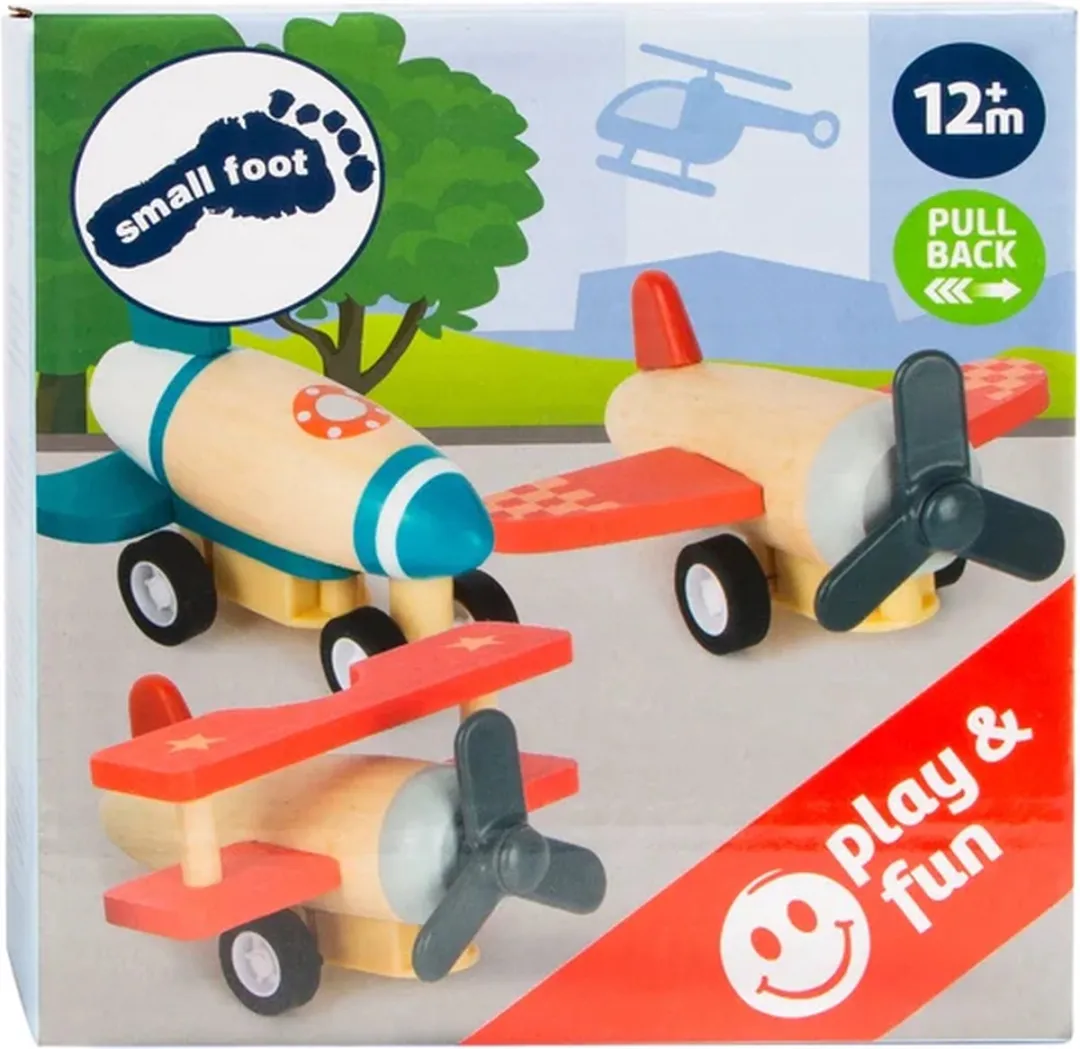 Small Foot Houten Pull-Back Vliegtuigen 11884 - 3 Stuks - Multicolor