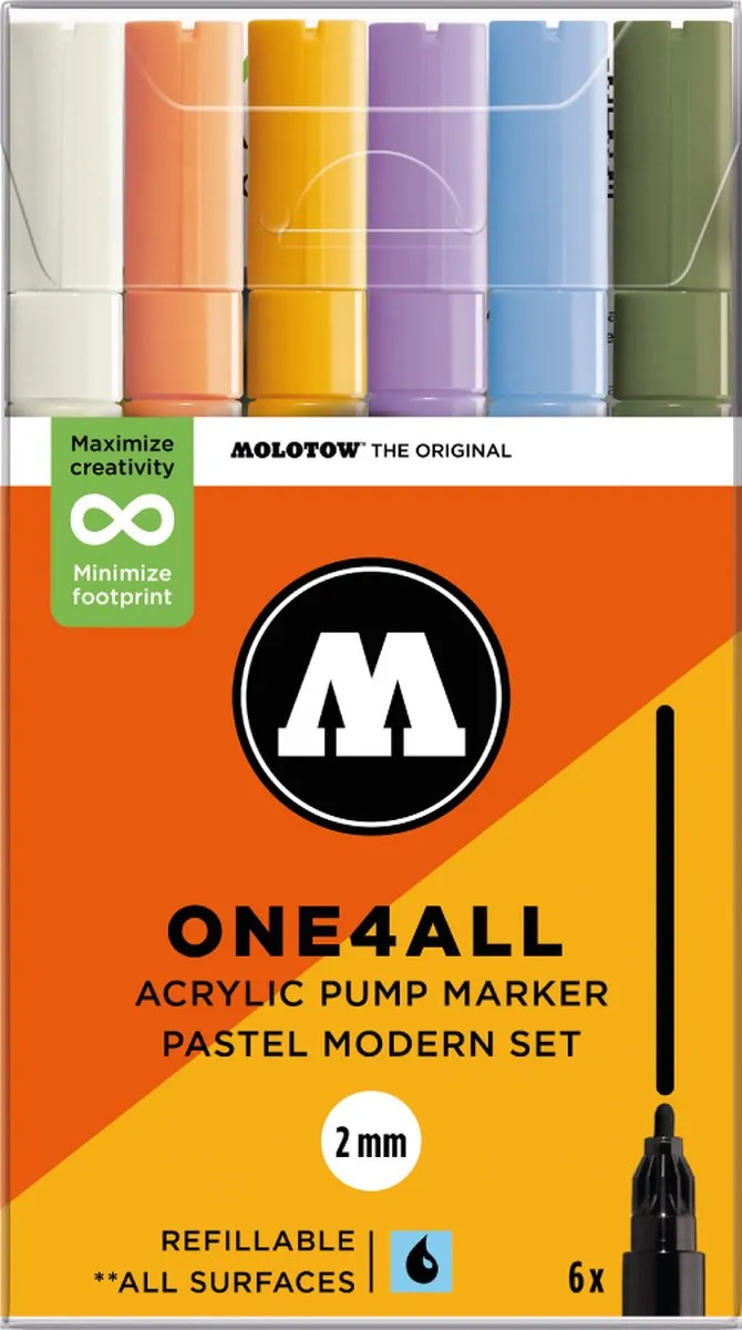 Molotow ONE4ALL Acrylstiften 2mm - 6 Pastel Kleuren - Hervulbaar