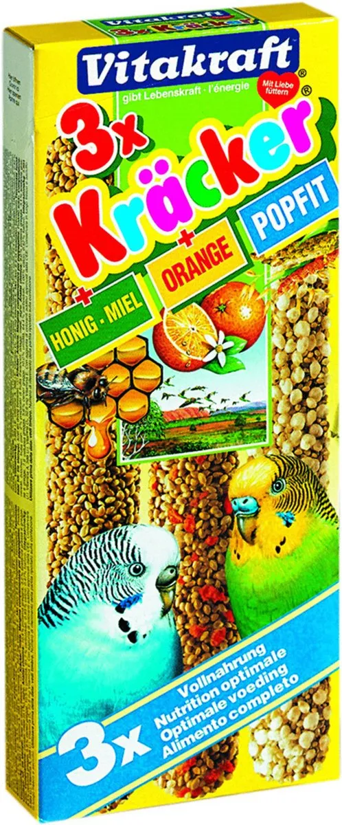 Vitakraft Parkiet Kracker Honing & Sinasappel & Popcorn - 6 Stuks