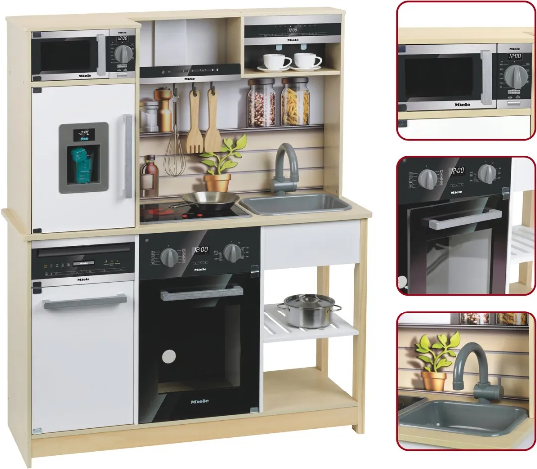 Klein Toys Miele Keuken - Hout/Wit - Licht & Geluid - 2x AA