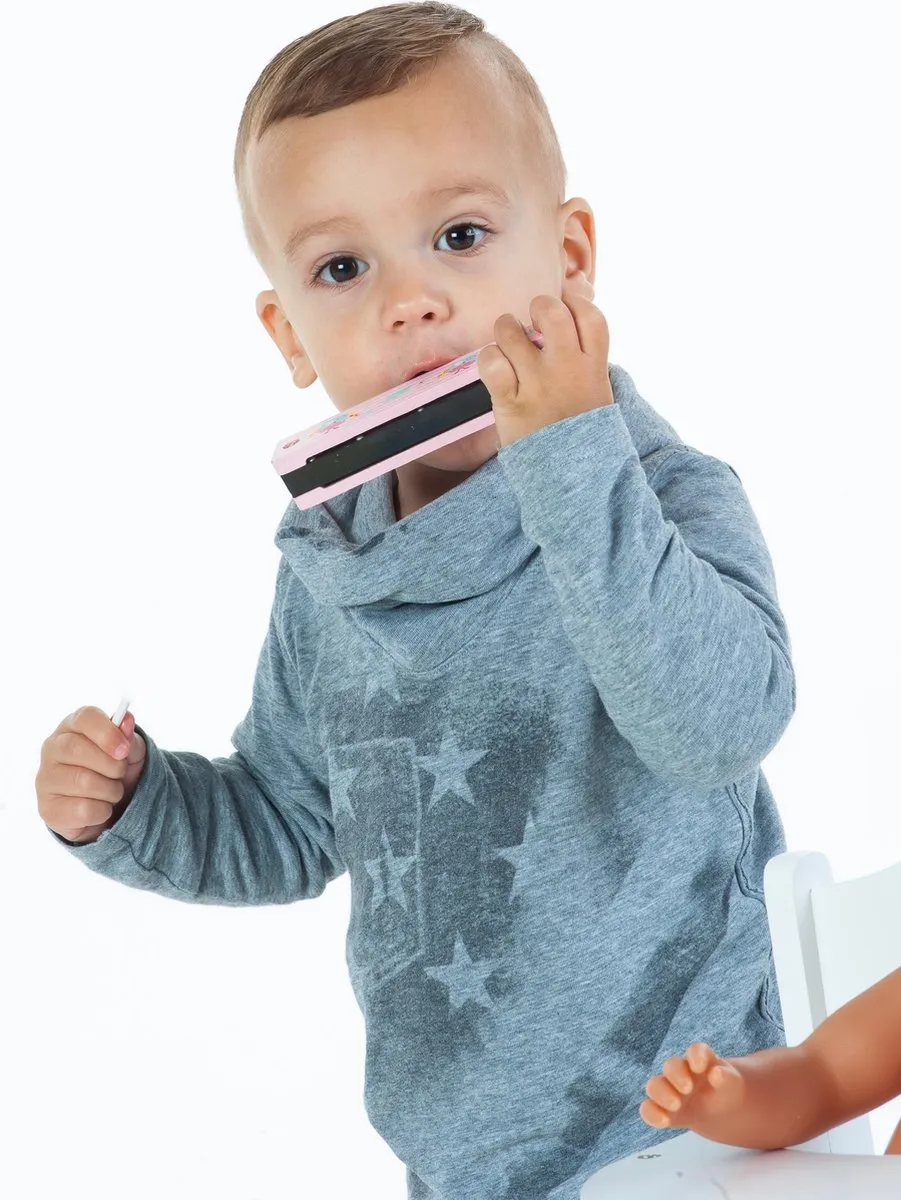 MUSIC SET WITH TAMBOURINE AND HARMONICA - BLUE BIRD PRINT