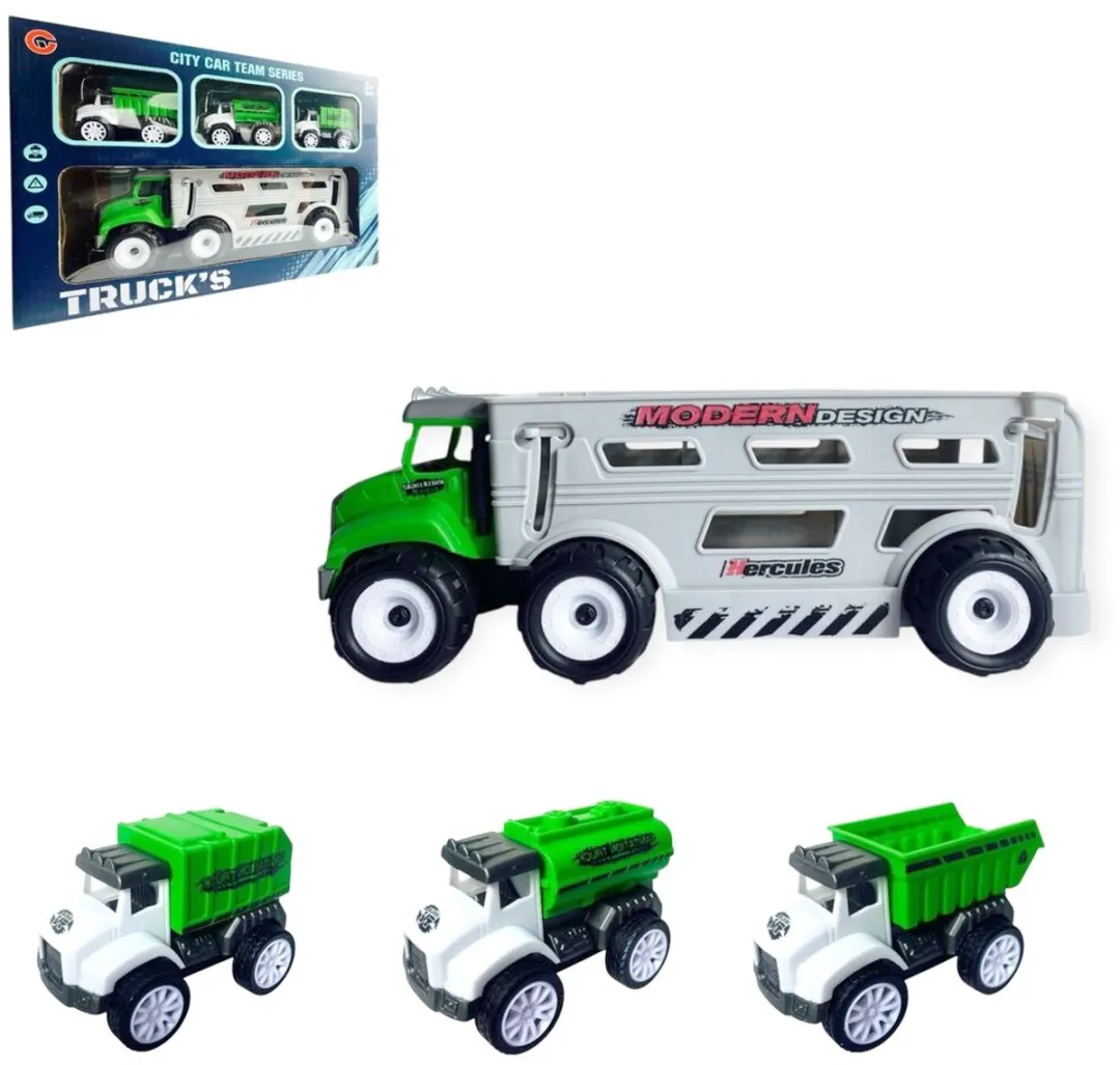 YJ Toys Transport Truck City Car Series 4in1 - 24cm - Groen