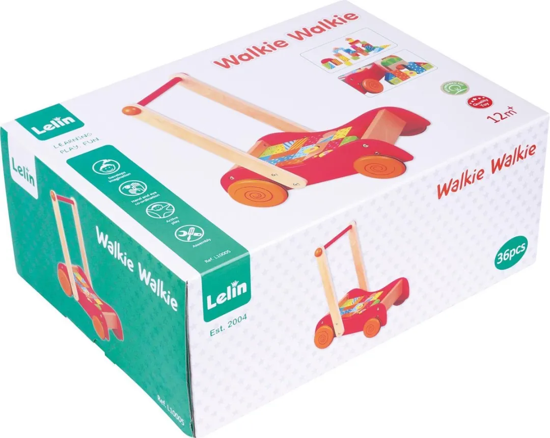 Lelin Toys - Duw en Loopwagen met 30 Gekleurde Blokken