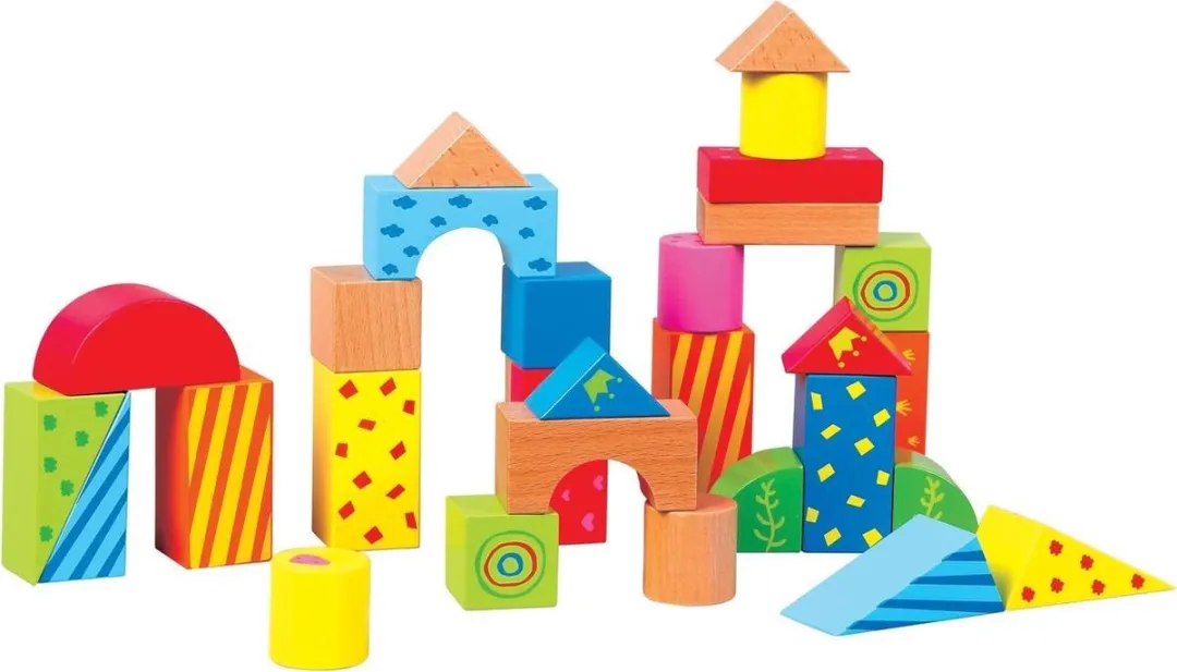 Lelin Toys - Duw en Loopwagen met 30 Gekleurde Blokken