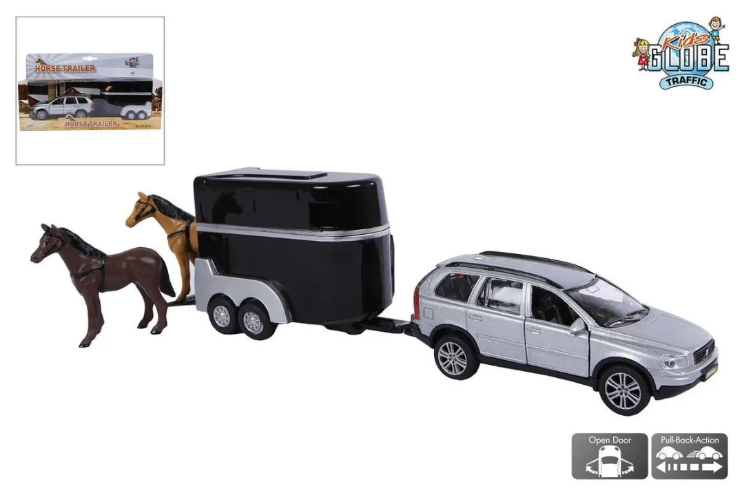 Kids Globe Die-cast Volvo XC90 met Paardentrailer, 27cm