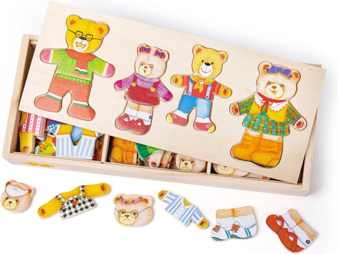 BIGJIGS Berenfamilie Houten Aankleedpuzzel 72-delig - 18 Stuks