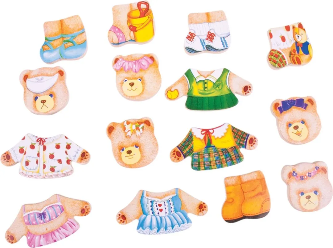 BIGJIGS Berenfamilie Houten Aankleedpuzzel 72-delig - 18 Stuks