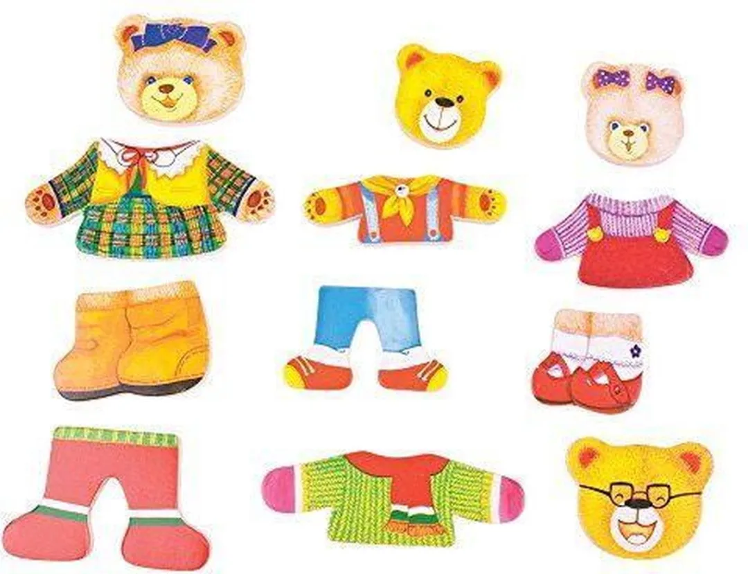 BIGJIGS Berenfamilie Houten Aankleedpuzzel 72-delig - 18 Stuks